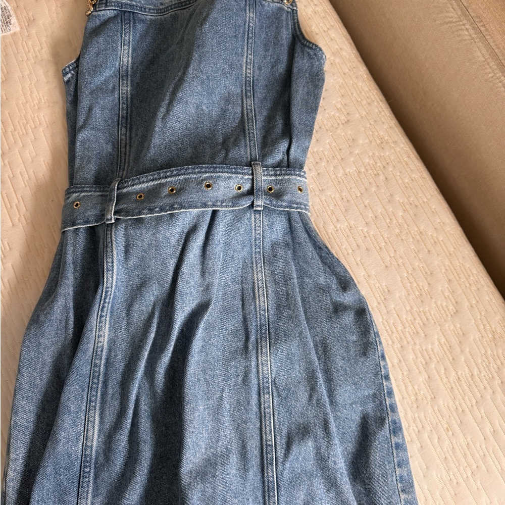 Denim Dress with Gold Accents